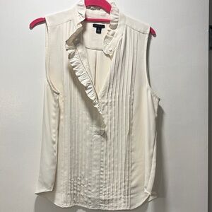 Ann Taylor Ivory Sleeveless Ruffle Pintuck Blouse